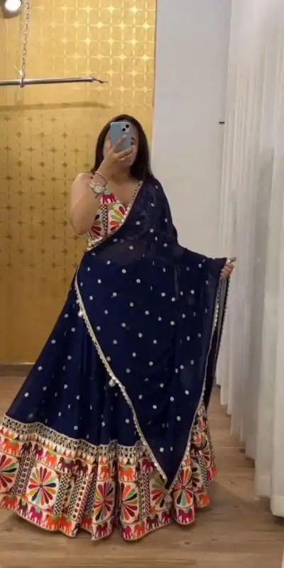 PC N08 Navy Blue Color Mono Slab Heavy Gamathi Work Lehenga Choli Casual, Party Wear, Events, Festivals Wear Expected Delivery 4-6 Working Days @2629/- | Lehenga, Bollywood Lehenga, Creative Lehenga, Designer Lehenga, Embroidered Lehenga, Party Wear Lehenga