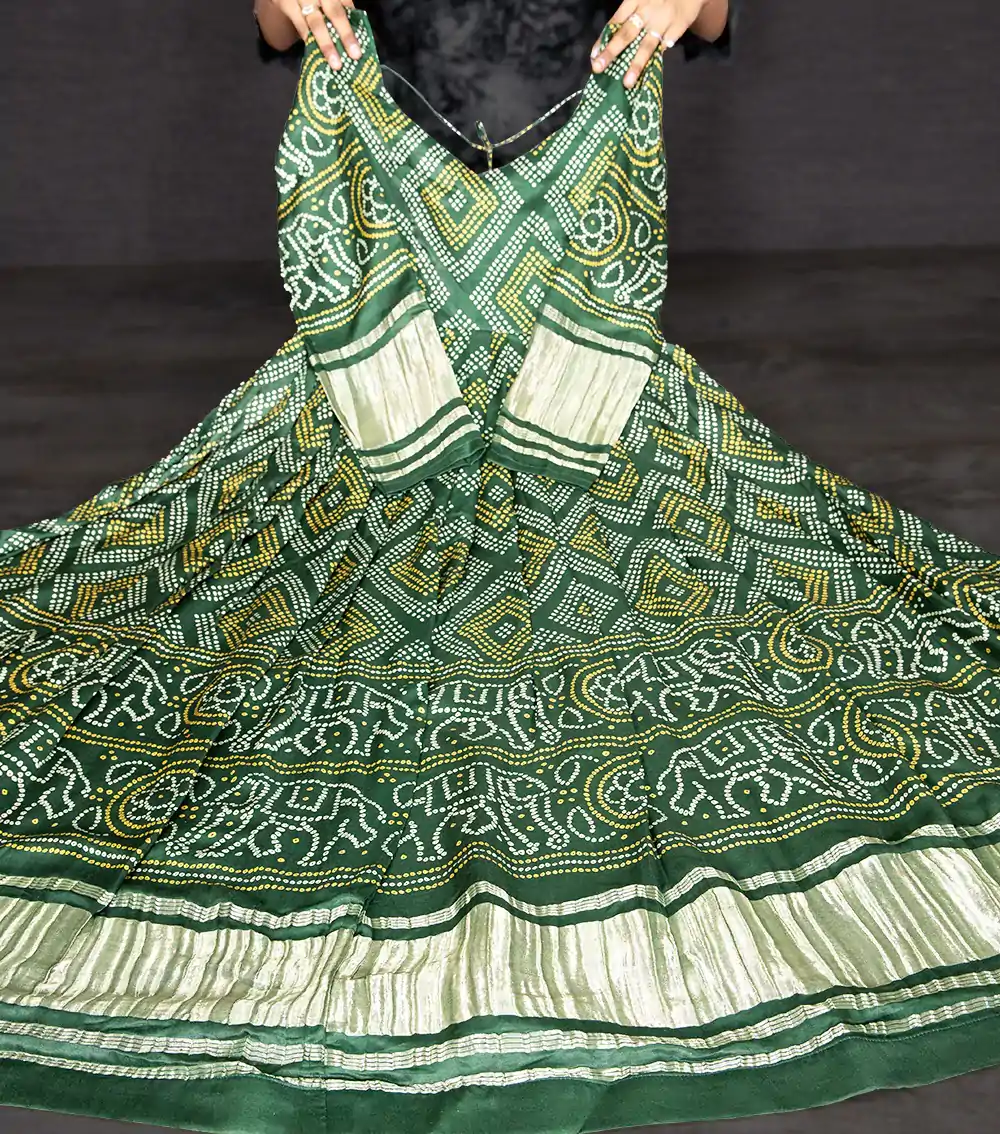 YNF 5020 Green Color Gaji Silk Bandhani Printed Work Gown Casual, Wedding, Festive, Events, Designer Party Wear, Delivery 4-6 Working Days @4799 | Gowns, Bollywood Gowns, Creative Gowns, Designer Gowns, Embroidered Gowns, Party Wear Gowns