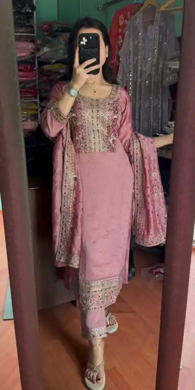SRK 5174 Pink Color Chinnon Coding Coding Salwar Suit Casual, Wedding, Party, Festive, Events Etc. Expected Delivery 4-6 Working Days @1999/- | Jump Suits, Salwar suit, Designer Suits, Casual Suits, Creative suits, Palazzo Suits, Party Wear Suits, Patiala Suits, Straight Suits
