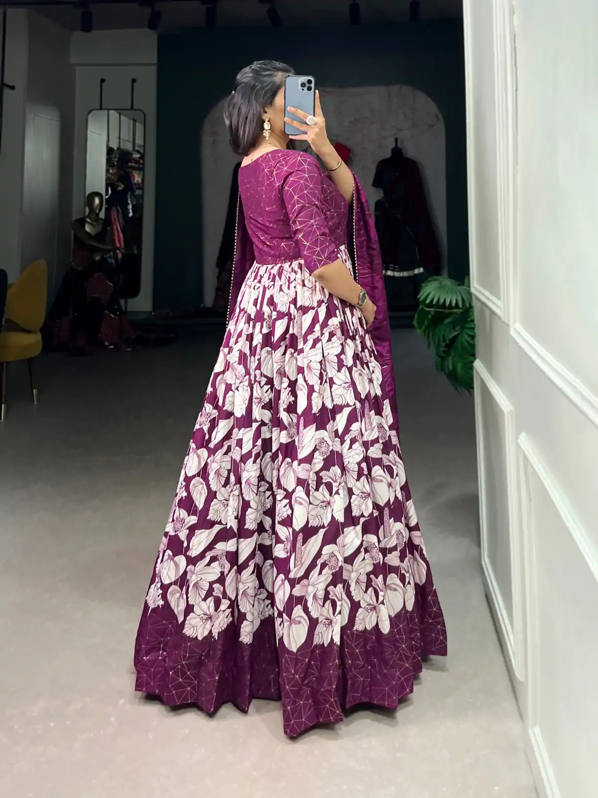 YNF 5037 Wine Color Tussar Silk Floral Printed Work Gown Casual, Wedding, Festive, Events, Designer Party Wear, Delivery 4-6 Working Days @2049 | Gowns, Bollywood Gowns, Creative Gowns, Designer Gowns, Embroidered Gowns, Party Wear Gowns