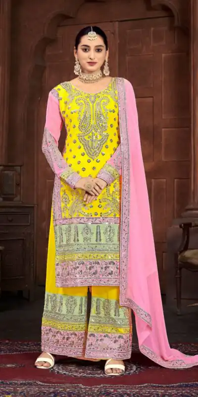 NSR 796 Yellow Color Heavy Georgette Embroidery Salwar Suit Casual, Party Festive, Events Etc. Expected Delivery 4-6 Working Days @2099/ | Jump Suits, Salwar suit, Designer Suits, Casual Suits, Creative suits, Palazzo Suits, Party Wear Suits, Patiala Suits, Straight Suits