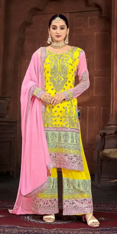 NSR 796 Yellow Color Heavy Georgette Embroidery Salwar Suit Casual, Party Festive, Events Etc. Expected Delivery 4-6 Working Days @2099/ | Jump Suits, Salwar suit, Designer Suits, Casual Suits, Creative suits, Palazzo Suits, Party Wear Suits, Patiala Suits, Straight Suits