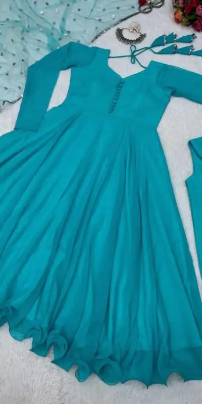  KD 1308 Blue Color Faux Georgette Plain Work Anarkali Suite Casual, Wedding, Party, Festive, Events Etc. Expected Delivery 4-6 Working Days @1799/- | Anarkali Suits, Creative-Anarkali, Designer Anarkali, Embroidered Anarkali, Party Wear Anarkali