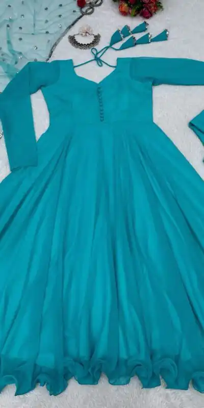 KD 1308 Blue Color Faux Georgette Plain Work Anarkali Suite Casual, Wedding, Party, Festive, Events Etc. Expected Delivery 4-6 Working Days @1799/- | Anarkali Suits, Creative-Anarkali, Designer Anarkali, Embroidered Anarkali, Party Wear Anarkali