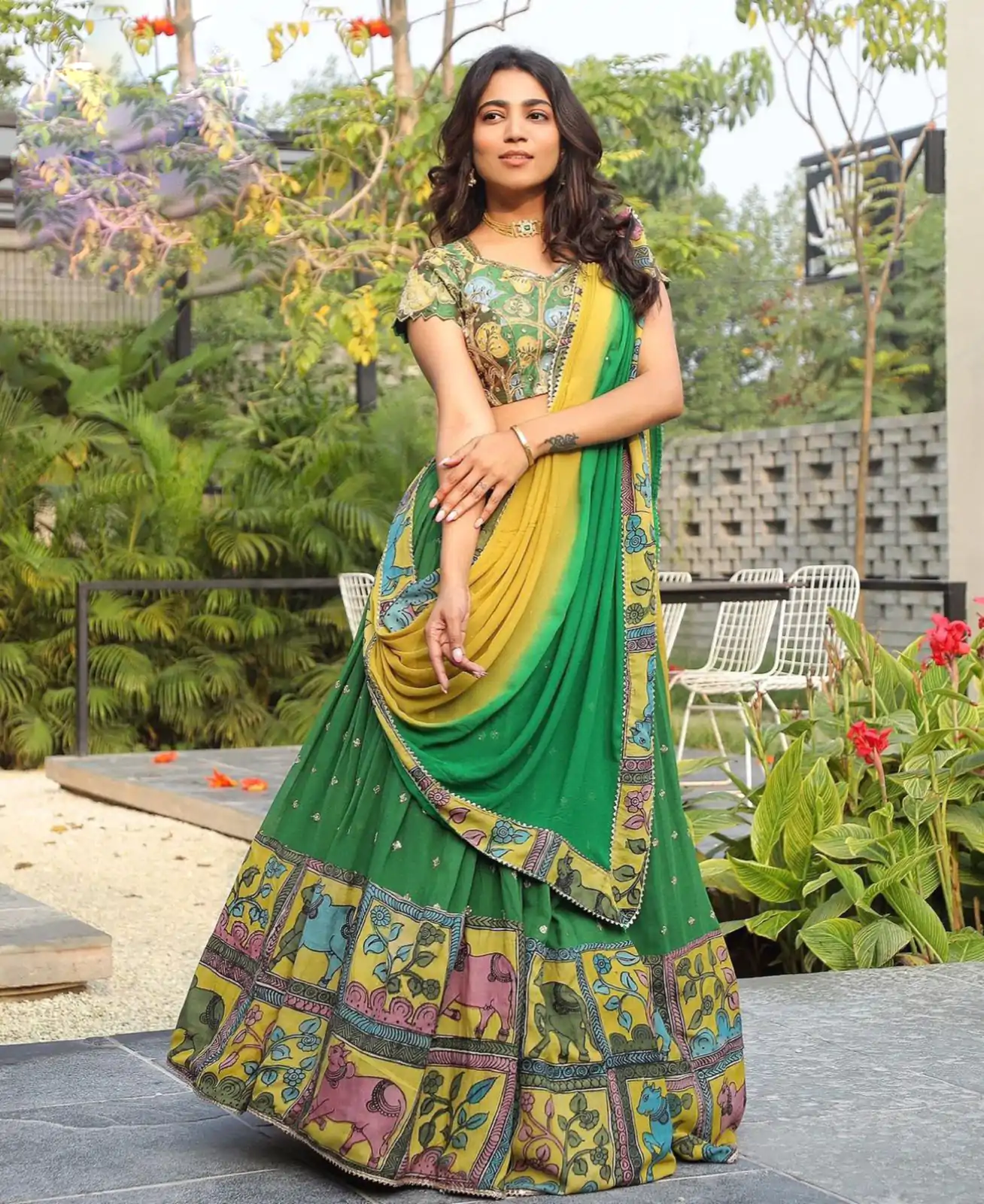 PC 319 Green Color Choline Kalamkari Digital Print Lehenga Choli Casual, Party Wear, Events, Festivals Wear Etc. Expected Delivery 4-6 Working Days @2079/- | Lehenga, Bollywood Lehenga, Creative Lehenga, Designer Lehenga, Embroidered Lehenga, Party Wear Lehenga