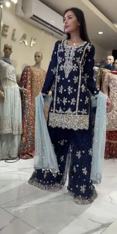 SRK 5004 Navy Blue Color Georgette Embroidery Salwar Suit Wedding, Party, Festive, Events Expected Delivery 4-6 Working Days @ 1949/- | Jump Suits, Salwar suit, Designer Suits, Casual Suits, Creative suits, Palazzo Suits, Party Wear Suits, Patiala Suits, Straight Suits