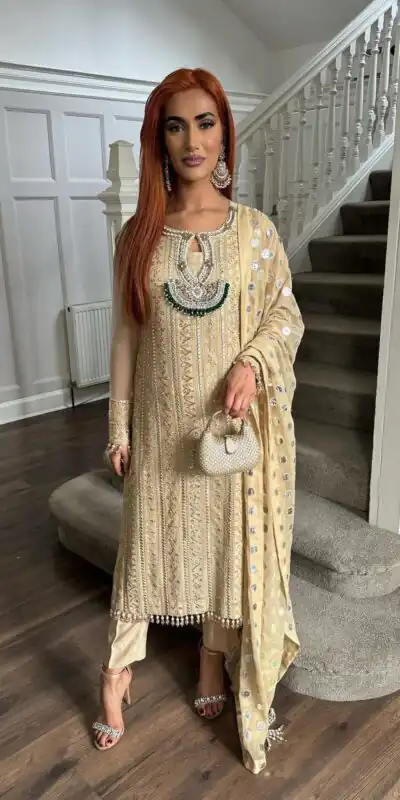 RTC 5676 Cream Color Alluring Georgette Thread Sequence Salwar Suit Casual, Wedding, Party, Festive, Events. Expected Delivery 4-6 Working Days @1699/- | Kurti, Bollywood Kurti, Creative Kurtis, Designer Kurti, Party Wear Kurti, Selfie Kurti