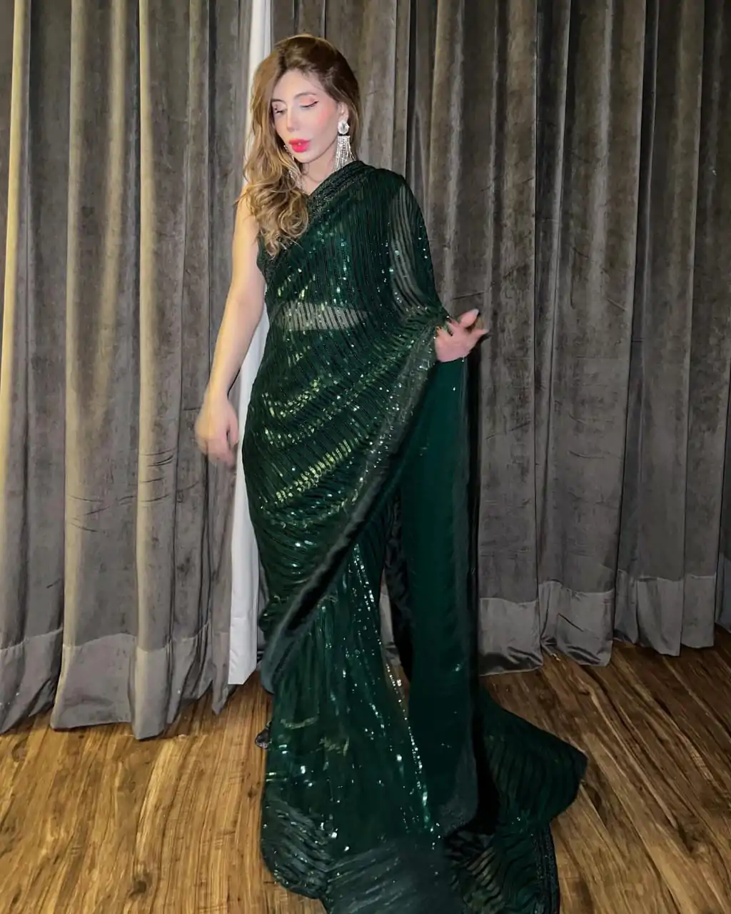 JR-620 Green Sequin Georgette With Embroidery Work Saree Casual, Party Wear, Wedding, Events Etc.4-6 Working Days @ 1748/- only | Sarees, Bollywood Sarees, Creative Sarees, Designer Sarees, Embroidered Sarees, Ethnic Saree, Modern Digital sarees, Party Wear Sarees