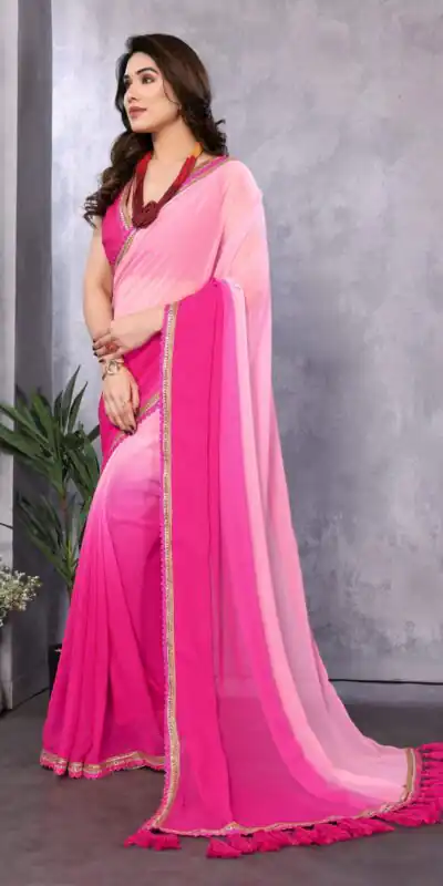 Jr Pop Rose Pink : Faux Peding Georgette Party, Wedding, Festive, Events Etc. 4-6 Working Days @1549/- Only | Sarees, Bollywood Sarees, Creative Sarees, Designer Sarees, Embroidered Sarees, Ethnic Saree, Modern Digital sarees, Party Wear Sarees