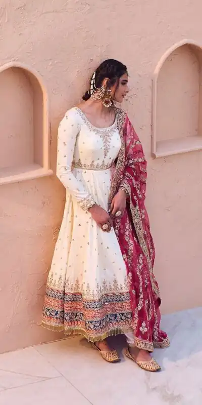 AD 176 White Embroidery With Sequence Work Fancy Latkan Border Gown Wedding Party, Festive, Events Etc. Expected Delivery 4-6 Working Days @3049/- Only | Gowns, Bollywood Gowns, Creative Gowns, Designer Gowns, Embroidered Gowns, Party Wear Gowns