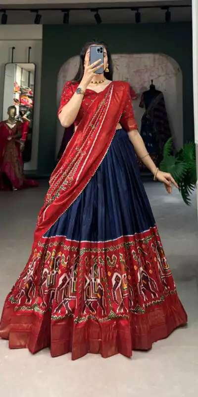 LNB 1623 Navy Blue Color Fabulous Dola Silk Patola Print And Foil Work Lehenga Choli Wedding, Festive, Events Expected Delivery 4-6 Working Days@2199/- Only | Lehenga, Bollywood Lehenga, Creative Lehenga, Designer Lehenga, Embroidered Lehenga, Party Wear Lehenga