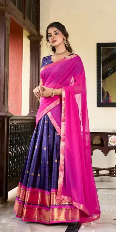 LNB 2050 Navy Blue Color Graceful Cotton Silk Weaving Paithani Concept Lehenga Choli Wedding, Festive, Events Expected Delivery 4-6 Working Days@2049/- | Lehenga, Bollywood Lehenga, Creative Lehenga, Designer Lehenga, Embroidered Lehenga, Party Wear Lehenga