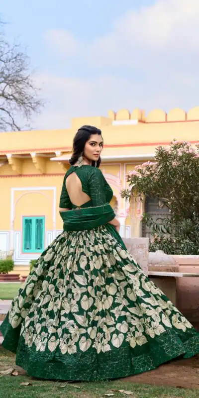 LNB 1213 Green Color Pretty Tussar Silk Floral And Foil Printed Lehenga Choli Wedding, Festive, Events Expected Delivery 4-6 Working Days@2449/- Only | Lehenga, Bollywood Lehenga, Creative Lehenga, Designer Lehenga, Embroidered Lehenga, Party Wear Lehenga
