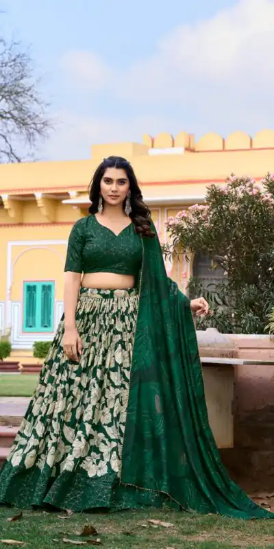 LNB 1213 Green Color Pretty Tussar Silk Floral And Foil Printed Lehenga Choli Wedding, Festive, Events Expected Delivery 4-6 Working Days@2449/- Only | Lehenga, Bollywood Lehenga, Creative Lehenga, Designer Lehenga, Embroidered Lehenga, Party Wear Lehenga