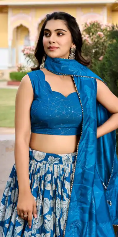 LNB 1213 Royal Blue Color Pretty Tussar Silk Floral And Foil Printed Lehenga Choli Wedding, Festive, Events Expected Delivery 4-6 Working Days@2449/- Only | Lehenga, Bollywood Lehenga, Creative Lehenga, Designer Lehenga, Embroidered Lehenga, Party Wear Lehenga