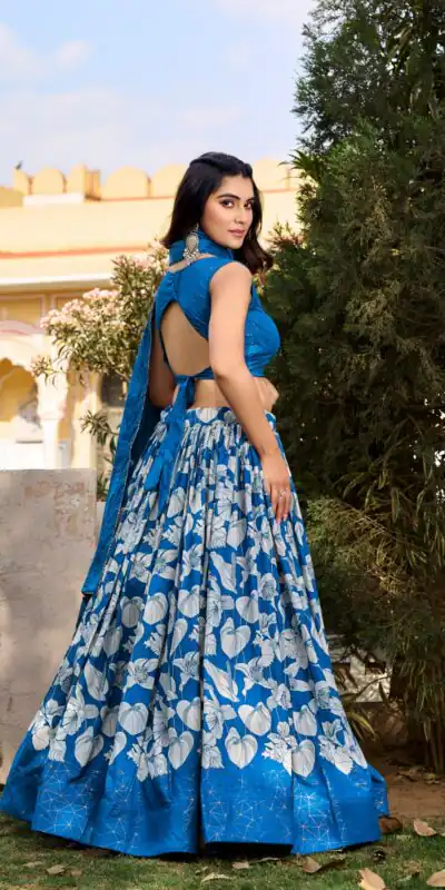 LNB 1213 Royal Blue Color Pretty Tussar Silk Floral And Foil Printed Lehenga Choli Wedding, Festive, Events Expected Delivery 4-6 Working Days@2449/- Only | Lehenga, Bollywood Lehenga, Creative Lehenga, Designer Lehenga, Embroidered Lehenga, Party Wear Lehenga