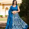 Pretty Royal Blue Color Tussar Silk Floral & Foil Printed Lehenga Choli