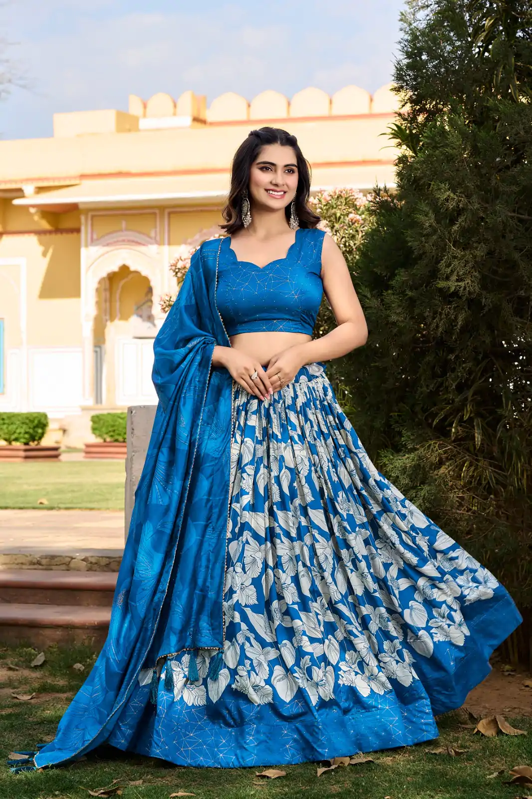LNB 1213 Royal Blue Color Pretty Tussar Silk Floral And Foil Printed Lehenga Choli Wedding, Festive, Events Expected Delivery 4-6 Working Days@2449/- Only | Lehenga, Bollywood Lehenga, Creative Lehenga, Designer Lehenga, Embroidered Lehenga, Party Wear Lehenga