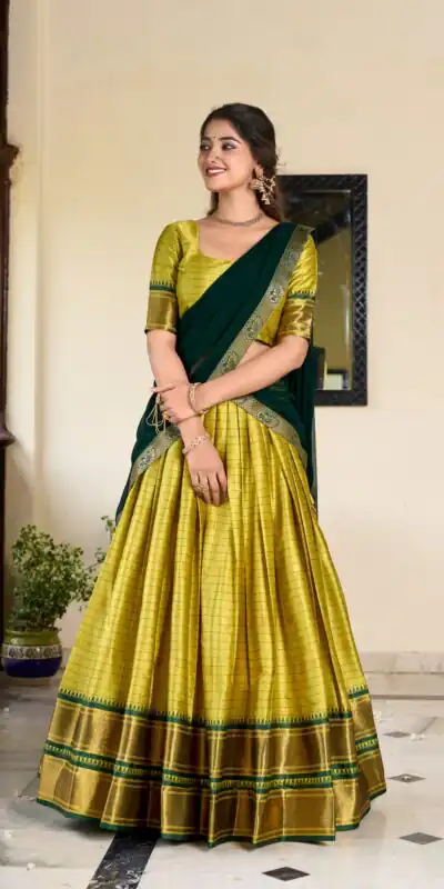 LNB 2050 Parrot Green Color Graceful Cotton Silk Weaving Paithani Concept Lehenga Choli Wedding, Festive, Events Expected Delivery 4-6 Working Days@2049/- | Lehenga, Bollywood Lehenga, Creative Lehenga, Designer Lehenga, Embroidered Lehenga, Party Wear Lehenga