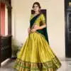 Parrot Green Cotton Silk Weaving Paithani Lehenga Choli