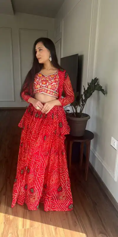  Ram 053 Red Pure Bandhrej Heavy Embroidery Sequence Lehenga Choli Wedding, Party, Festive, Events Etc.4-6 Working Days@ 2499/-only | Lehenga, Bollywood Lehenga, Creative Lehenga, Designer Lehenga, Embroidered Lehenga, Party Wear Lehenga
