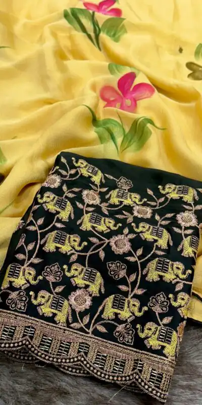 SSS 590 Yellow Color Georgette Embroidery Sequence work Sequence lace Casual, Wedding, Festive, Events . Expected Delivery  4-6 Working Days @1699/- only | Sarees, Bollywood Sarees, Creative Sarees, Designer Sarees, Embroidered Sarees, Ethnic Saree, Modern Digital sarees, Party Wear Sarees