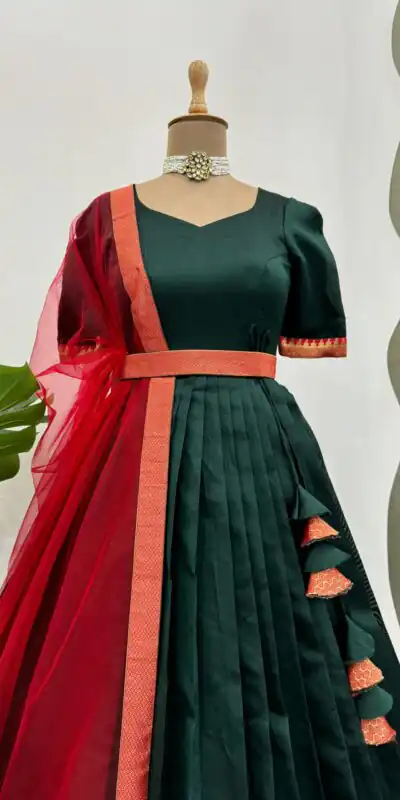 RTC 5773 Green Color Jequed Silk Four side lace broder Plain Gown Wedding, Party, Festive, Events Etc.4-6 Working Days @2099/- only | Gowns, Bollywood Gowns, Creative Gowns, Designer Gowns, Embroidered Gowns, Party Wear Gowns