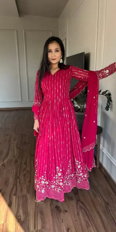 Ram 065 Pink Fox Georgette sequence Embroidery Work With Gown Wedding, Party, Festive, Events Etc.4-6 Working Days@ 2149/-only | Gowns, Bollywood Gowns, Creative Gowns, Designer Gowns, Embroidered Gowns, Party Wear Gowns