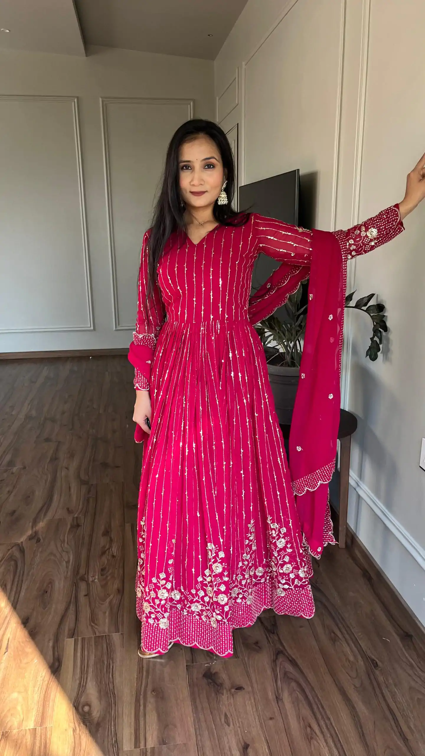 Ram 065 Pink Fox Georgette sequence Embroidery Work With Gown Wedding, Party, Festive, Events Etc.4-6 Working Days@ 2149/-only | Gowns, Bollywood Gowns, Creative Gowns, Designer Gowns, Embroidered Gowns, Party Wear Gowns