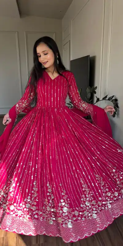 Ram 065 Pink Fox Georgette sequence Embroidery Work With Gown Wedding, Party, Festive, Events Etc.4-6 Working Days@ 2149/-only | Gowns, Bollywood Gowns, Creative Gowns, Designer Gowns, Embroidered Gowns, Party Wear Gowns