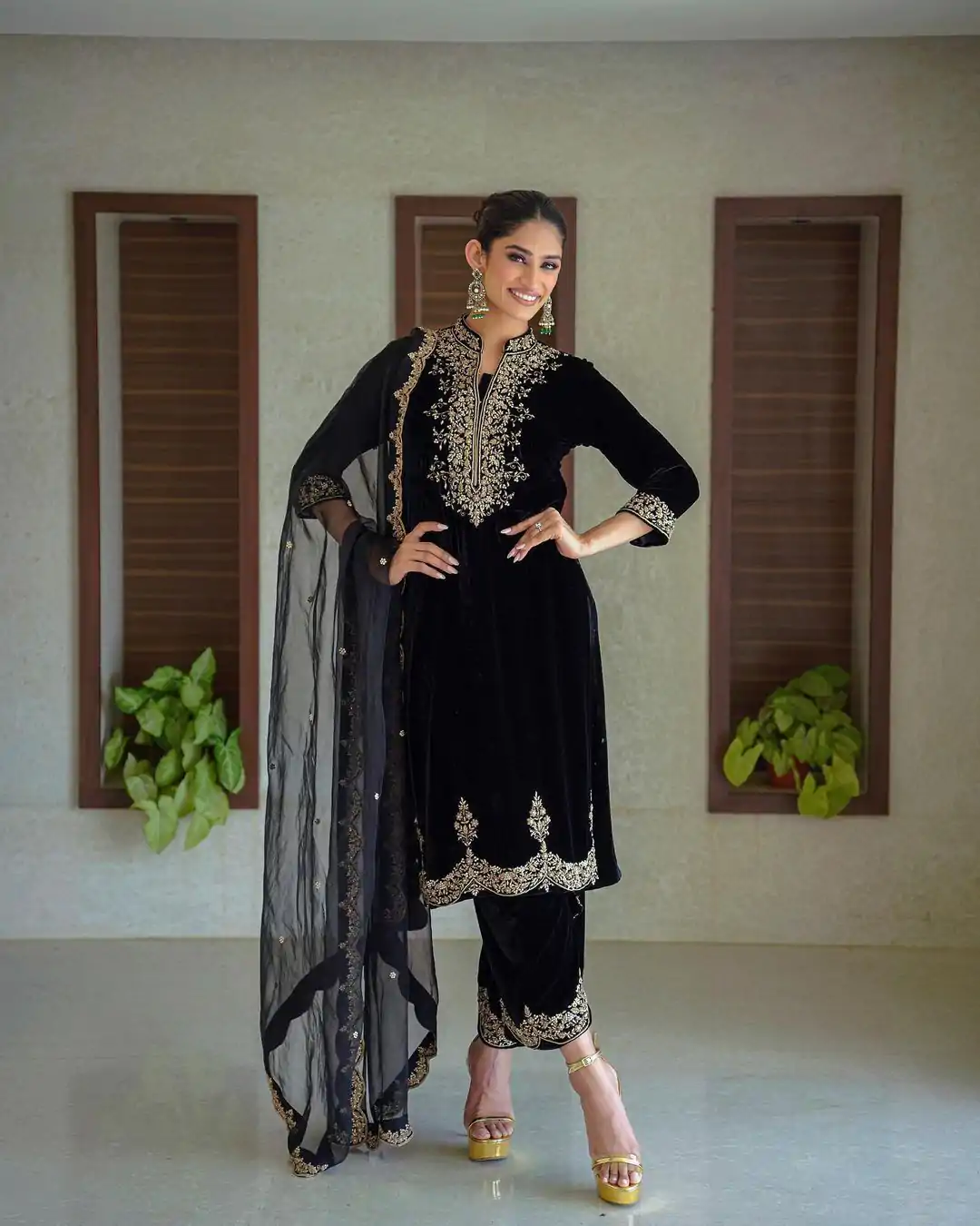 NSR 778 Black Color Heavy Viscose Velvet With Heavy Embroidery Sequence Work Wedding, Party, Festive, Events Etc.4-6 Working Days@2099/-only | Jump Suits, Salwar suit, Designer Suits, Casual Suits, Creative suits, Palazzo Suits, Party Wear Suits, Straight Suits