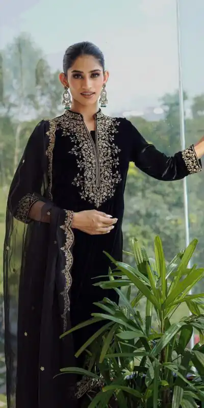 NSR 778 Black Color Heavy Viscose Velvet With Heavy Embroidery Sequence Work Wedding, Party, Festive, Events Etc.4-6 Working Days@2099/-only | Jump Suits, Salwar suit, Designer Suits, Casual Suits, Creative suits, Palazzo Suits, Party Wear Suits, Straight Suits