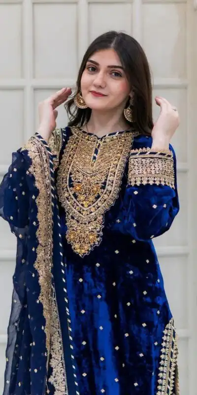 SR-1652 Blue Color Velvet Georgette Embroidery Sequence Salwar Suit Casual, Wedding, Party, Festive, Events Etc.4-6 Working Days@ 2049/-only  | Jump Suits, Salwar suit, Designer Suits, Casual Suits, Creative suits, Palazzo Suits, Party Wear Suits, Patiala Suits, Straight Suits