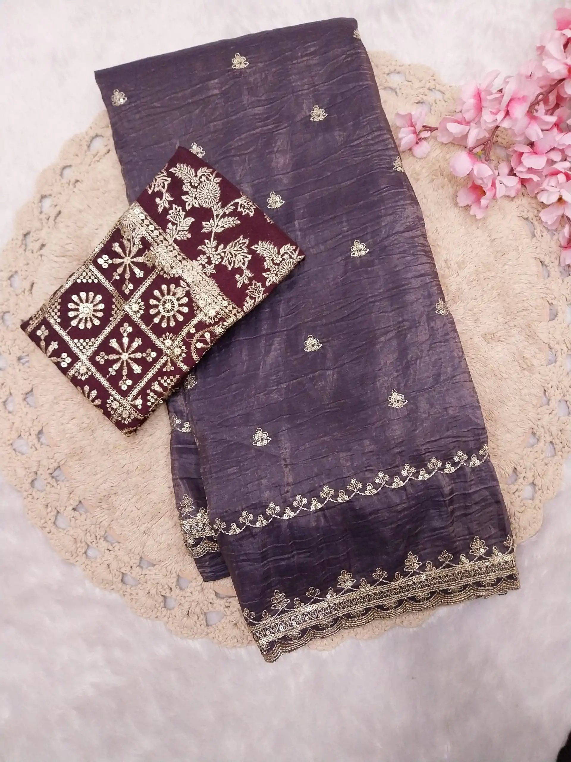 SSS 403 Purple Color Georgette Work Embroidery Work Saree Casual, Party Wear, Wedding, Events Etc.4-6 Working Days@ 2499/- only | Sarees, Bollywood Sarees, Creative Sarees, Designer Sarees, Embroidered Sarees, Ethnic Saree, Modern Digital sarees, Party Wear Sarees