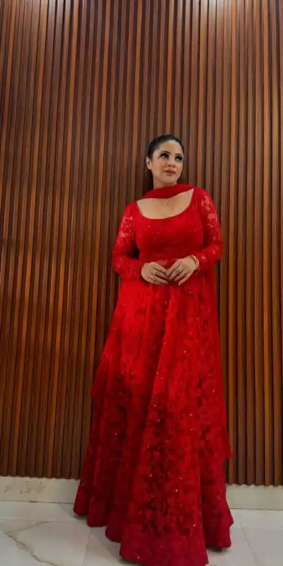 --RTC 5770 Red Color Buttrerfly Net Thread With Sequnce Kurti Casual, Wedding, Party, Festive, Events Etc.4-6 Working Days@2299/- only | Kurti, Bollywood Kurti, Creative Kurtis, Designer Kurti, Party Wear Kurti, Selfie Kurti