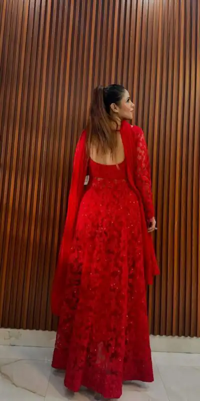 --RTC 5770 Red Color Buttrerfly Net Thread With Sequnce Kurti Casual, Wedding, Party, Festive, Events Etc.4-6 Working Days@2299/- only | Kurti, Bollywood Kurti, Creative Kurtis, Designer Kurti, Party Wear Kurti, Selfie Kurti