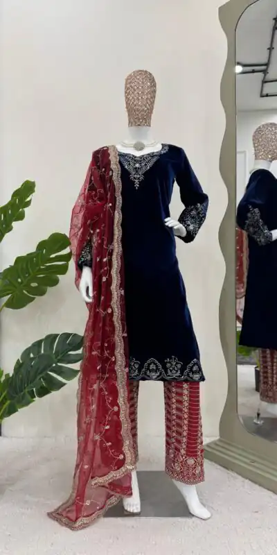 RTC 5777 Navy Blue Color Viscos velvet Thread With Sequnce Salwar Suit Casual, Wedding, Party, Festive, Events Etc.4-6 Working Days@2149/-only | Jump Suits, Salwar suit, Designer Suits, Casual Suits, Creative suits, Palazzo Suits, Party Wear Suits, Patiala Suits, Straight Suits