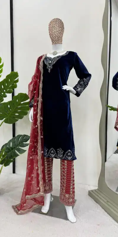RTC 5777 Navy Blue Color Viscos velvet Thread With Sequnce Salwar Suit Casual, Wedding, Party, Festive, Events Etc.4-6 Working Days@2149/-only | Jump Suits, Salwar suit, Designer Suits, Casual Suits, Creative suits, Palazzo Suits, Party Wear Suits, Patiala Suits, Straight Suits