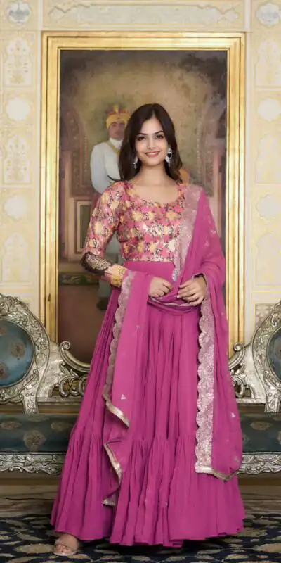  Ram 052 Pink Color Fox Georgette Embroider Pure Zecard Work Gown Wedding Party, Festive, Events Etc.4-6 Working Days@2149/-only  | Gowns, Bollywood Gowns, Creative Gowns, Designer Gowns, Embroidered Gowns, Party Wear Gowns, Straight Suits