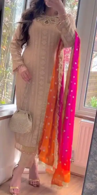 LG 1837Cream Faux Georgette Sequence Embroidery With Sharara Suit Wedding, Party, Festive, Events Etc.4-6 Working Days@2549/-only | Jump Suits, Salwar suit, Designer Suits, Casual Suits, Creative suits, Palazzo Suits, Party Wear Suits, Patiala Suits, Straight Suits