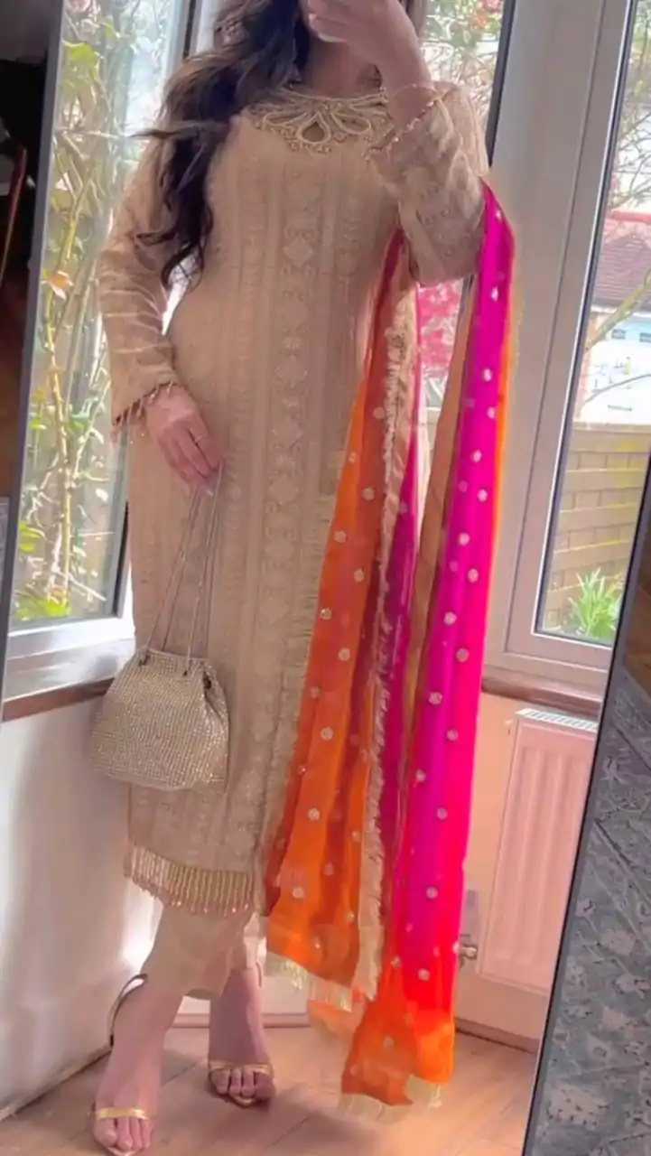 LG 1837Cream Faux Georgette Sequence Embroidery With Sharara Suit Wedding, Party, Festive, Events Etc.4-6 Working Days@2549/-only | Jump Suits, Salwar suit, Designer Suits, Casual Suits, Creative suits, Palazzo Suits, Party Wear Suits, Patiala Suits, Straight Suits