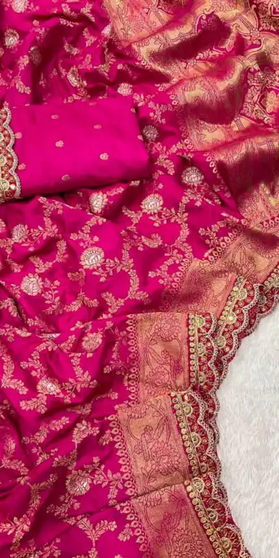 MS 469 Pink color Jacquard Weaving With Embroidery Cording Lace Saree Casual, Wedding, Festive, Events . Expected Delivery  4-6 Working Days @1649/- only                                                                                                                                                                    | Sarees, Bollywood Sarees, Creative Sarees, Designer Sarees, Embroidered Sarees, Ethnic Saree, Modern Digital sarees, Party Wear Sarees