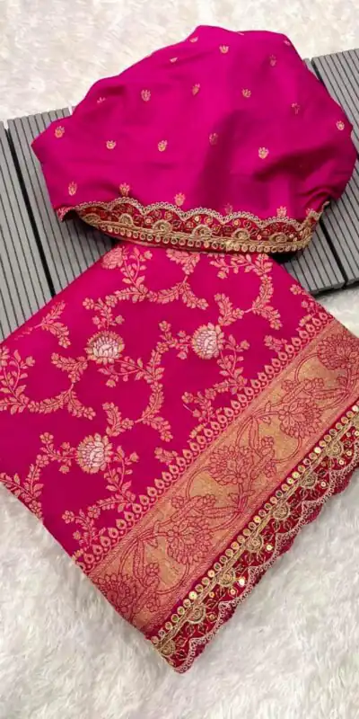 MS 469 Pink color Jacquard Weaving With Embroidery Cording Lace Saree Casual, Wedding, Festive, Events . Expected Delivery  4-6 Working Days @1649/- only                                                                                                                                                                    | Sarees, Bollywood Sarees, Creative Sarees, Designer Sarees, Embroidered Sarees, Ethnic Saree, Modern Digital sarees, Party Wear Sarees