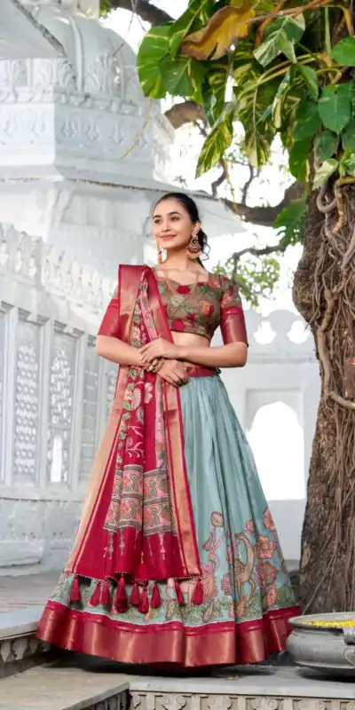 LNB 1234 Red Color Dola Silk Kalamkari Print Zari Border Lehenga Choli Wedding, Party, Festive, Events Etc. Delivery 4-6 Working Days Rs 2149 | Lehenga, Bollywood Lehenga, Creative Lehenga, Designer Lehenga, Embroidered Lehenga, Party Wear Lehenga