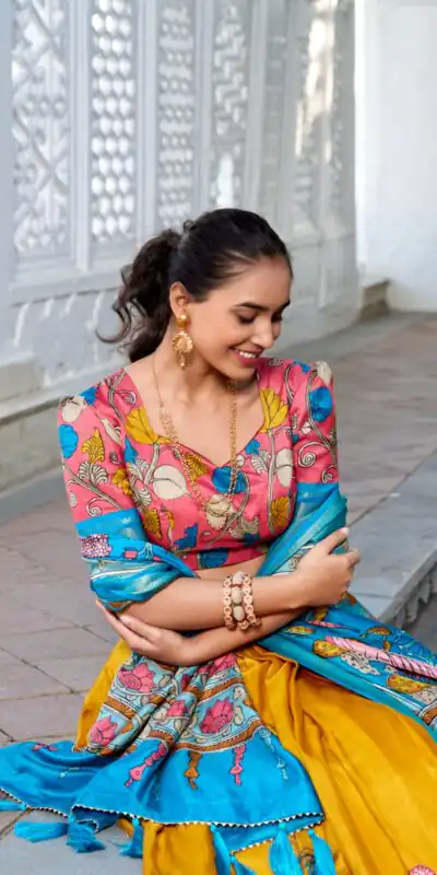 LNB 1234 Sky Blue Color Dola Silk Kalamkari Print Zari Border Lehenga Choli  Wedding, Party, Festive, Events Etc. Delivery 4-6 Working Days Rs 2149 | Lehenga, Bollywood Lehenga, Creative Lehenga, Designer Lehenga, Embroidered Lehenga, Party Wear Lehenga