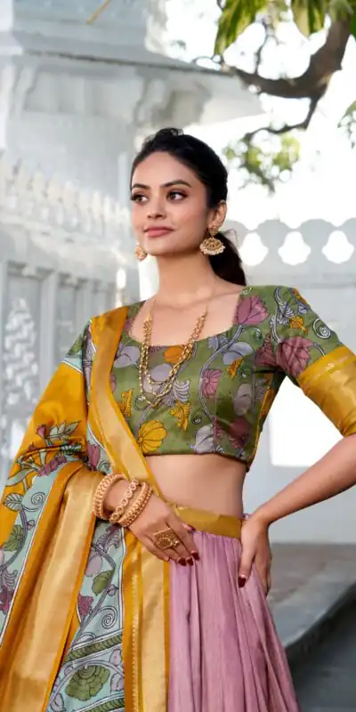 LNB 1234 Yellow Color Dola Silk Kalamkari Print Zari Border Lehenga Choli  Wedding, Party, Festive, Events Etc. Delivery 4-6 Working Days Rs 2149 | Lehenga, Bollywood Lehenga, Creative Lehenga, Designer Lehenga, Embroidered Lehenga, Party Wear Lehenga