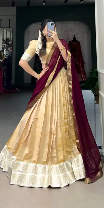 LNB 2002 Cream Color Color Kanchipuram Zari Weaving Work Lehenga Choli Wedding, Party, Festive, Events Etc. Delivery 4-6 Working Days Rs 1899 | Lehenga, Bollywood Lehenga, Creative Lehenga, Designer Lehenga, Embroidered Lehenga, Party Wear Lehenga