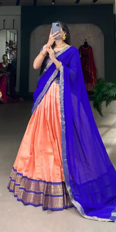 LNB 2002 Peach Color Color Kanchipuram Zari Weaving Work Lehenga Choli Wedding, Party, Festive, Events Etc. Delivery 4-6 Working Days Rs 1899 | Lehenga, Bollywood Lehenga, Creative Lehenga, Designer Lehenga, Embroidered Lehenga, Party Wear Lehenga