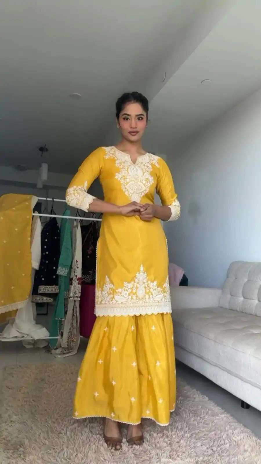 RTC 5827 Yellow  Color Chinnon Silk thread With Sequence Sharara Suit Wedding, Party, Festive, Events Etc.  Expected Delivery 4-6 Working Days @2399/- | Jump Suits, Salwar suit, Designer Suits, Casual Suits, Creative suits, Palazzo Suits, Party Wear Suits, Patiala Suits, Straight Suits