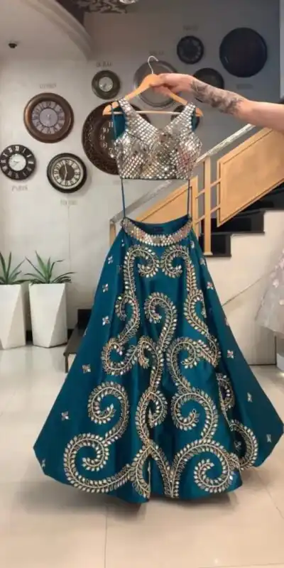 RC 211 Peacock Blue Peacock Blue Color Taffeta Silk Original Glass Wedding, Party, Festive, Events Etc. Delivery 4-6 Working Days Rs 2099/- | Lehenga, Bollywood Lehenga, Creative Lehenga, Designer Lehenga, Embroidered Lehenga, Party Wear Lehenga